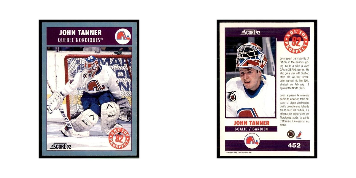 1992 Score Canadian John Tanner Quebec Nordiques #452