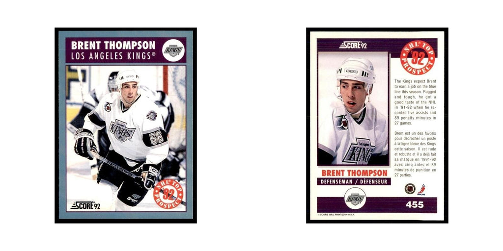 1992 Score Canadian Brent Thompson RC Los Angeles Kings #455