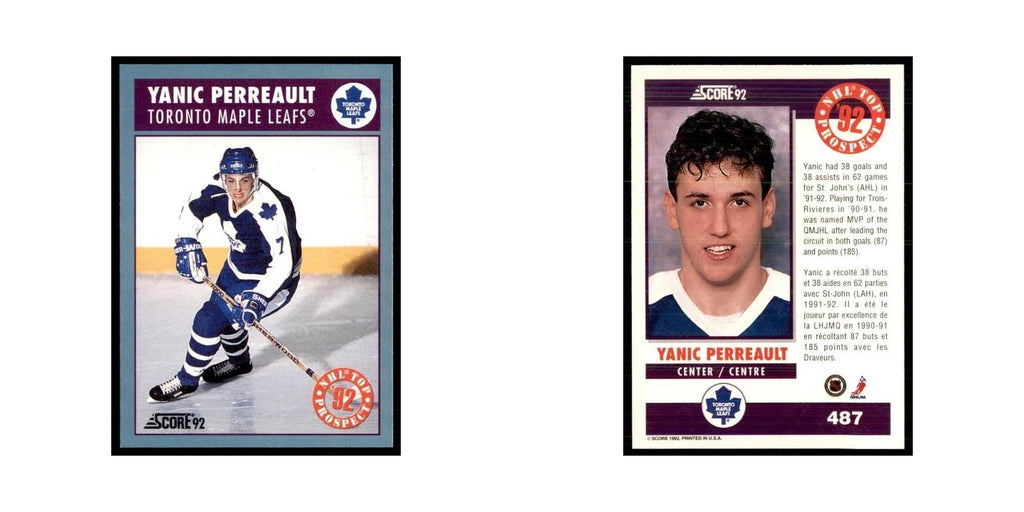 1992 Score Canadian Yanic Perreault RC Toronto Maple Leafs #487