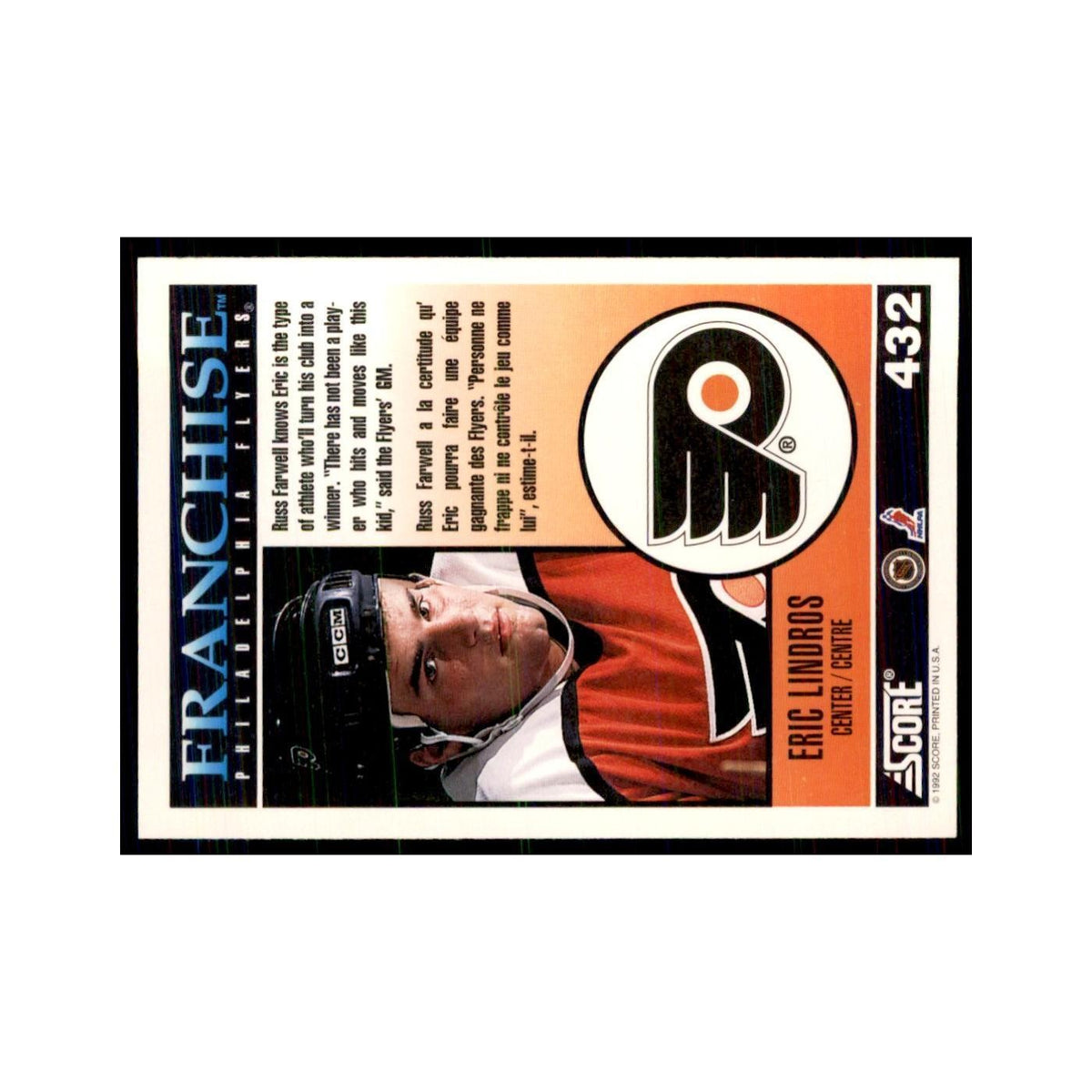 1992 Score Canadian Eric Lindros Philadelphia Flyers #432
