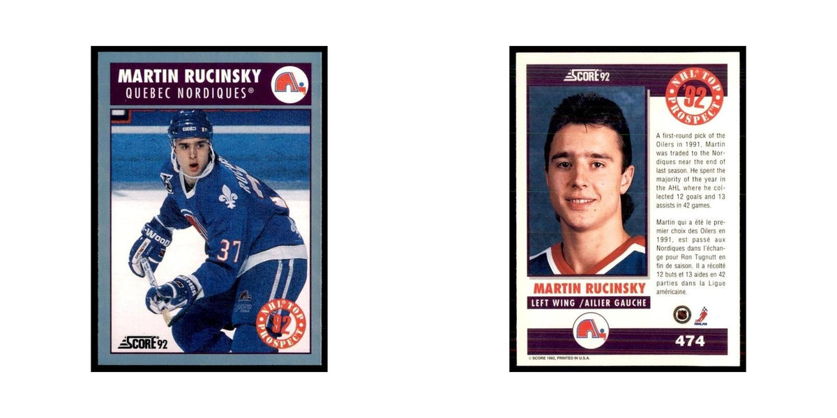 1992 Score Canadian Martin Rucinsky RC Quebec Nordiques #474