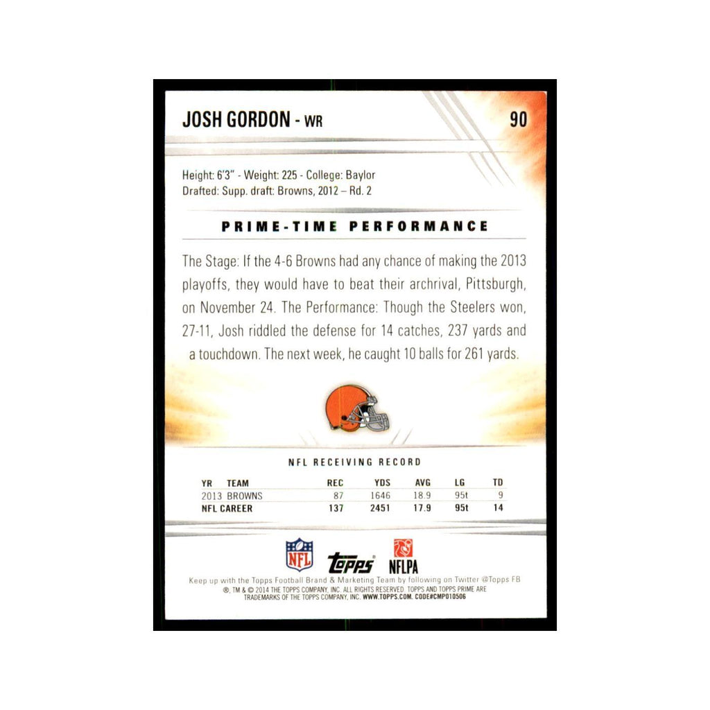 2014 Topps Prime Gold Josh Gordon Football Cards #90