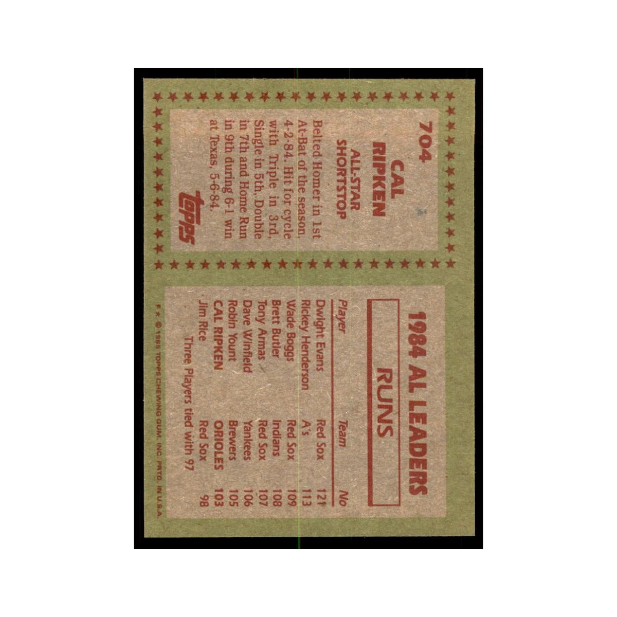 1985 Topps Cal Ripken Baseball Cards #704