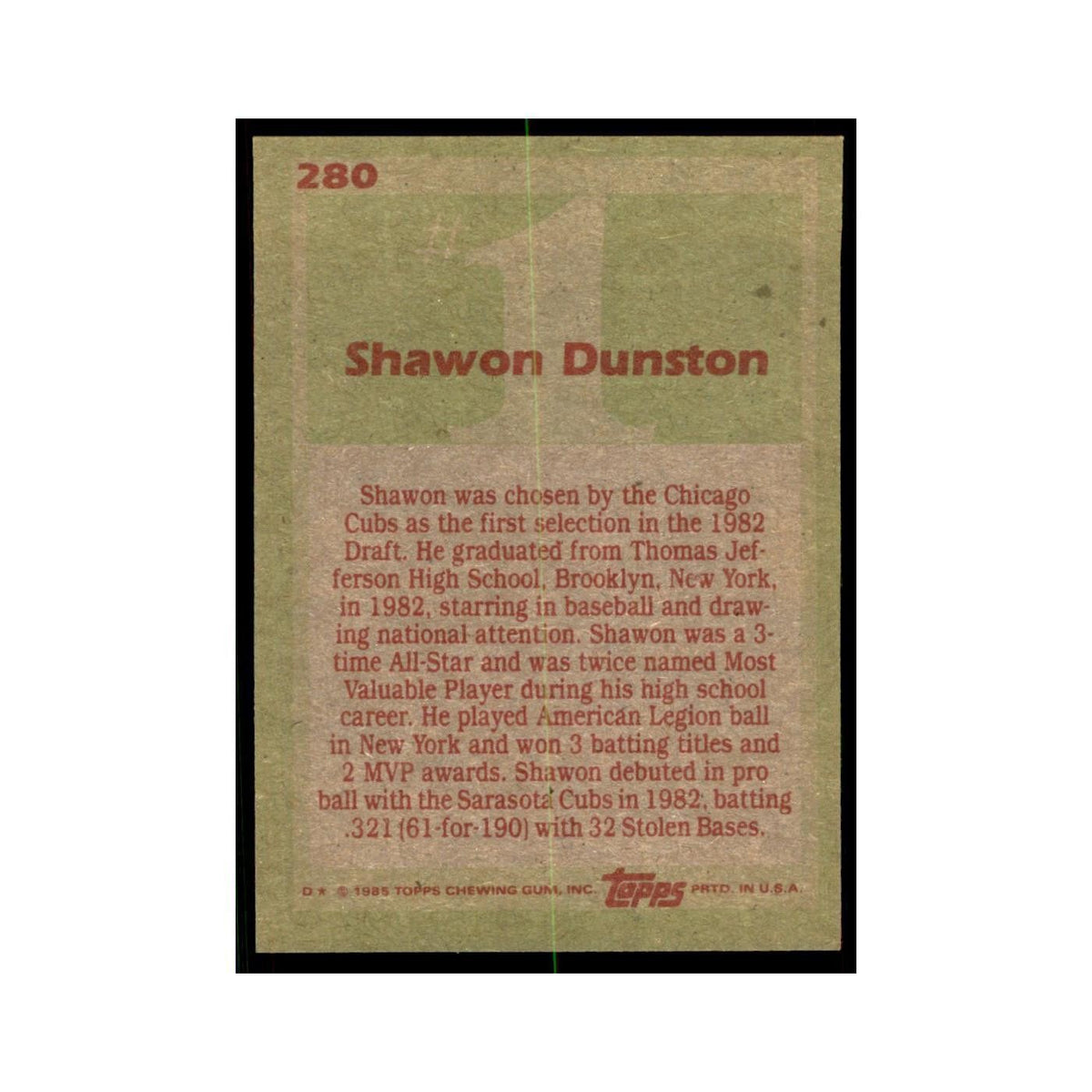 1985 Topps Shawon Dunston Baseball Cards #280