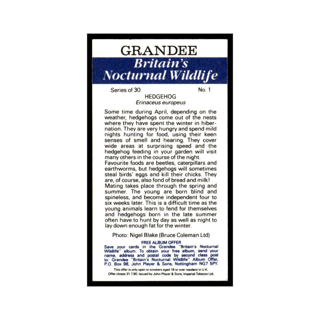 1987 Grandee Britain's Nocturnal Wildlife Hedgehog #1