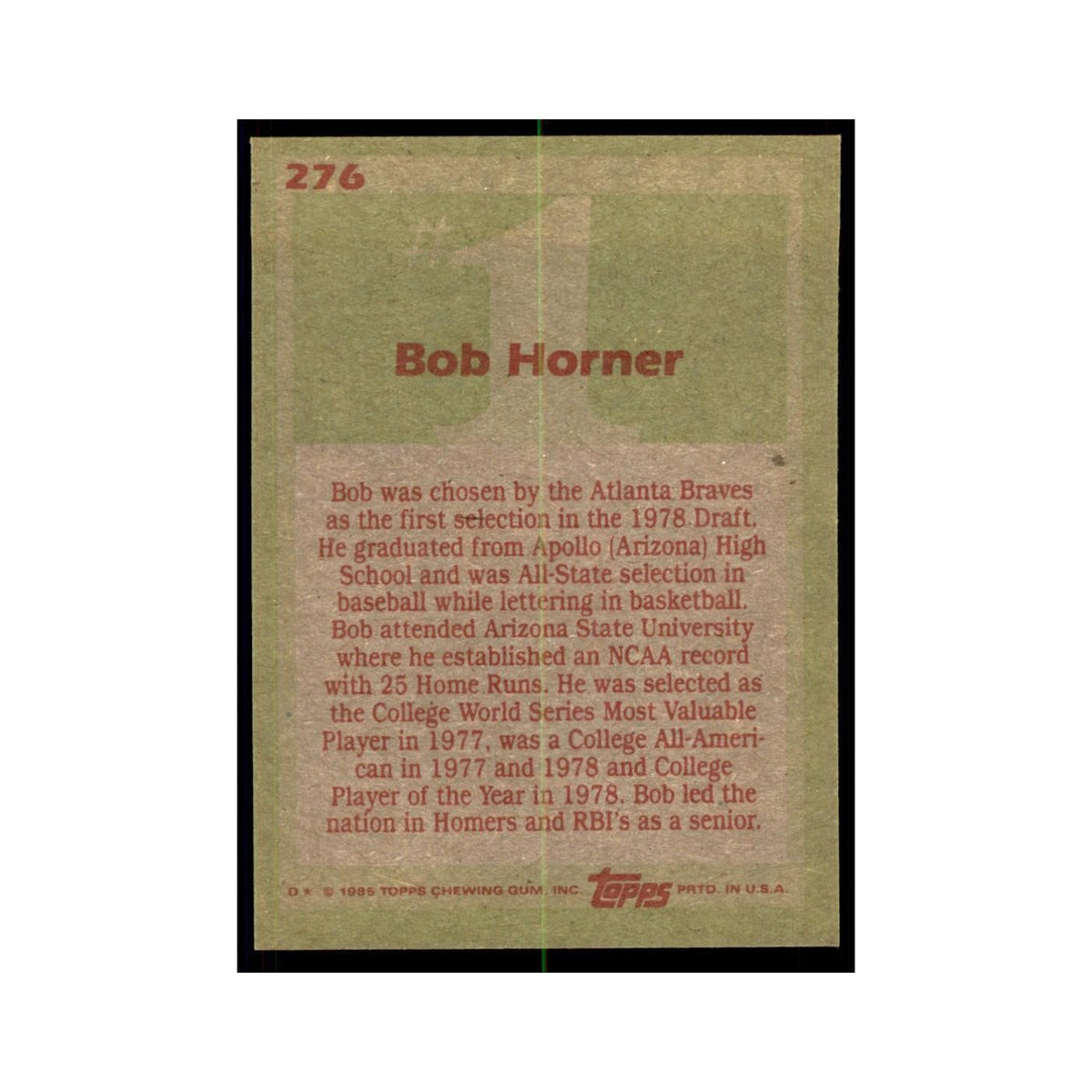 1985 Topps Bob Horner Baseball Cards #276