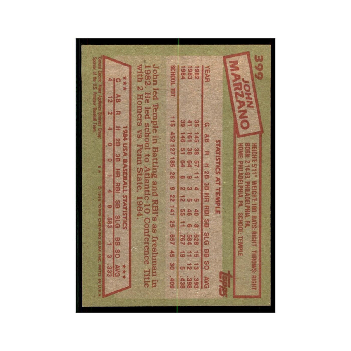 1985 Topps John Marzano Baseball Cards #399