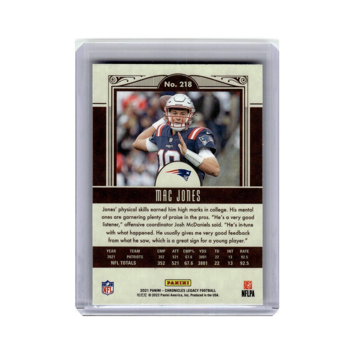 Mac Jones Rookie 2021 Panini Chronicles Legacy #218 New England Patriots NM