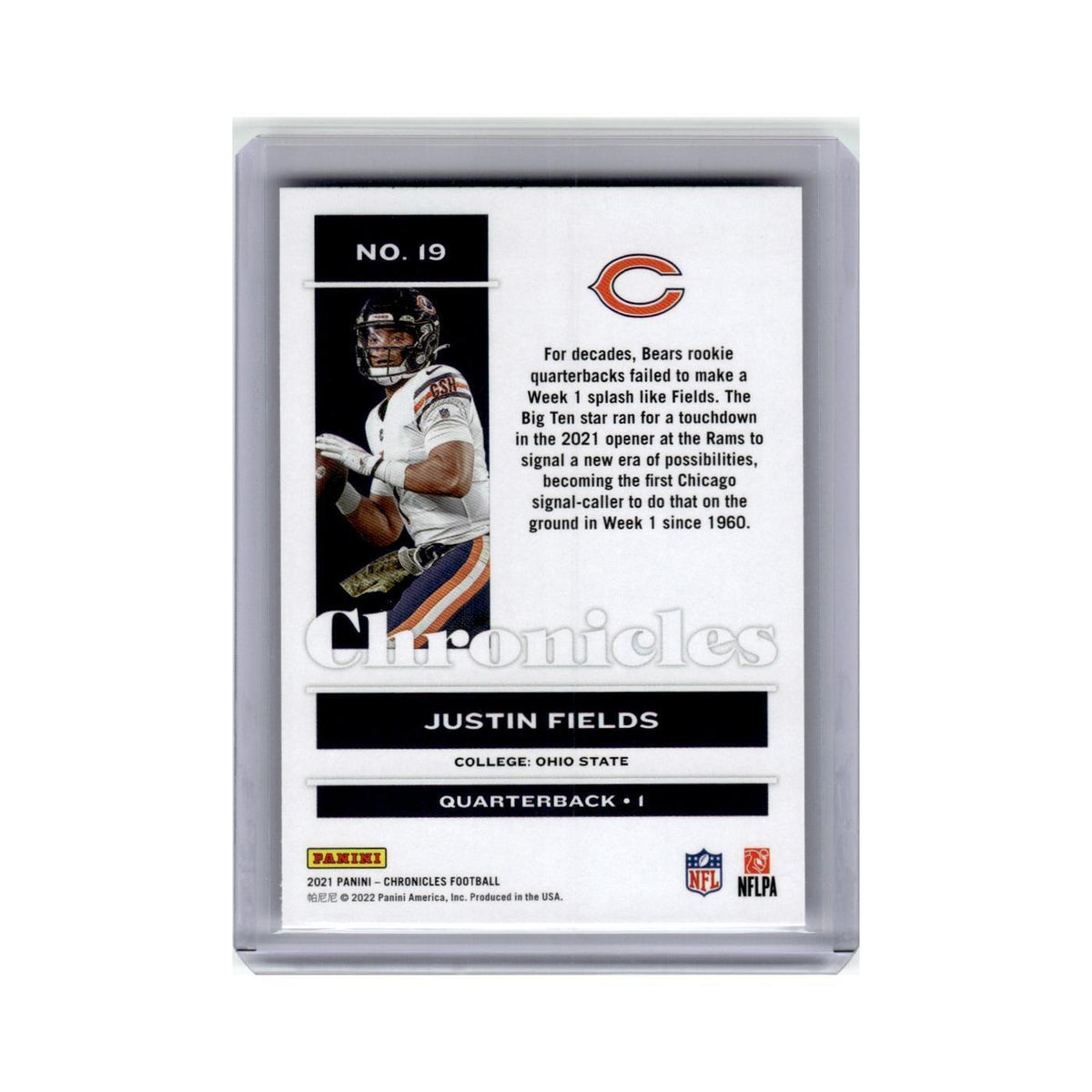 Justin Fields Rookie 2021 Panini Chronicles #19 Chicago Bears Football Card NM
