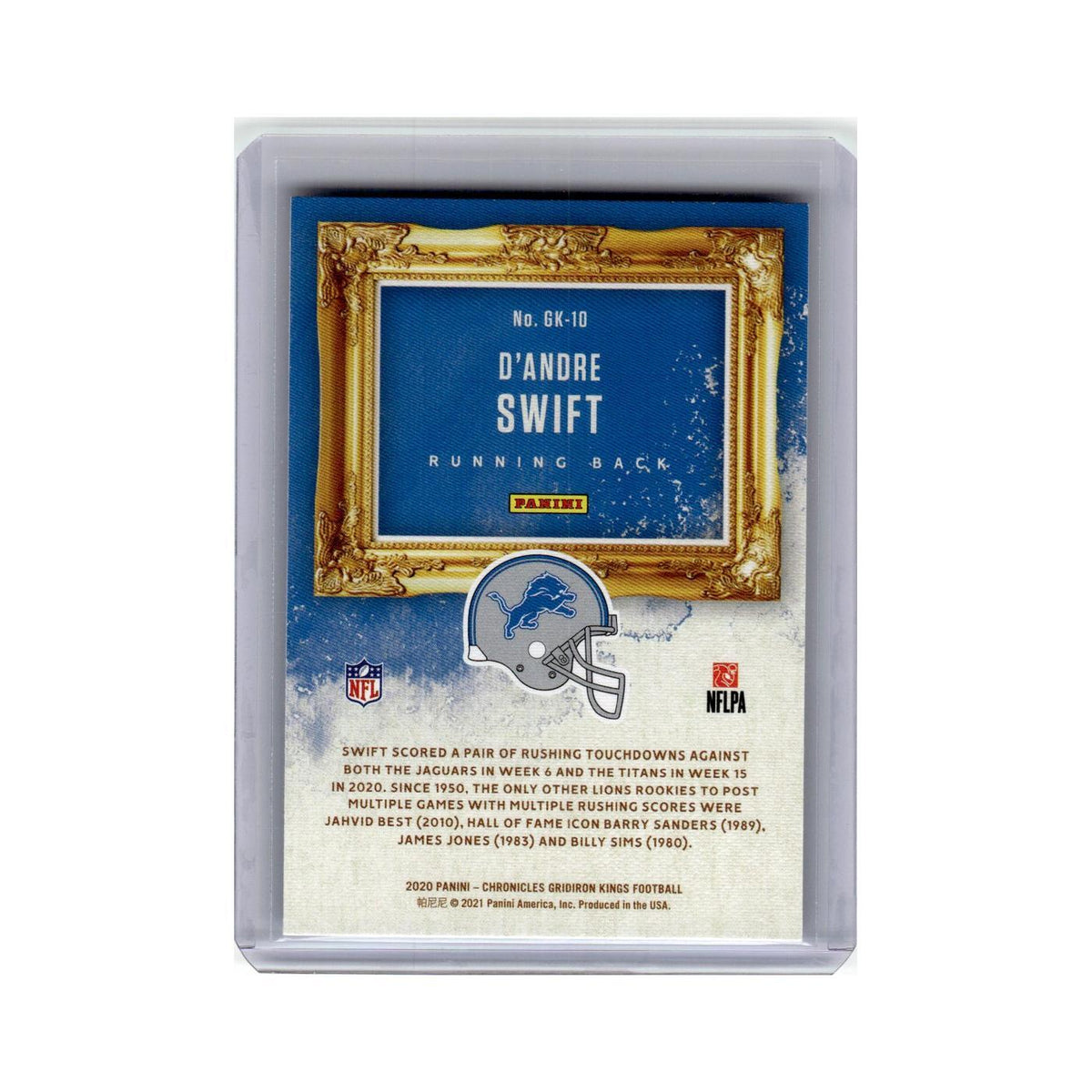 D'Andre Swift Rookie 2020 Panini Chronicles Gridiron Kings #GK-10 Lions NM