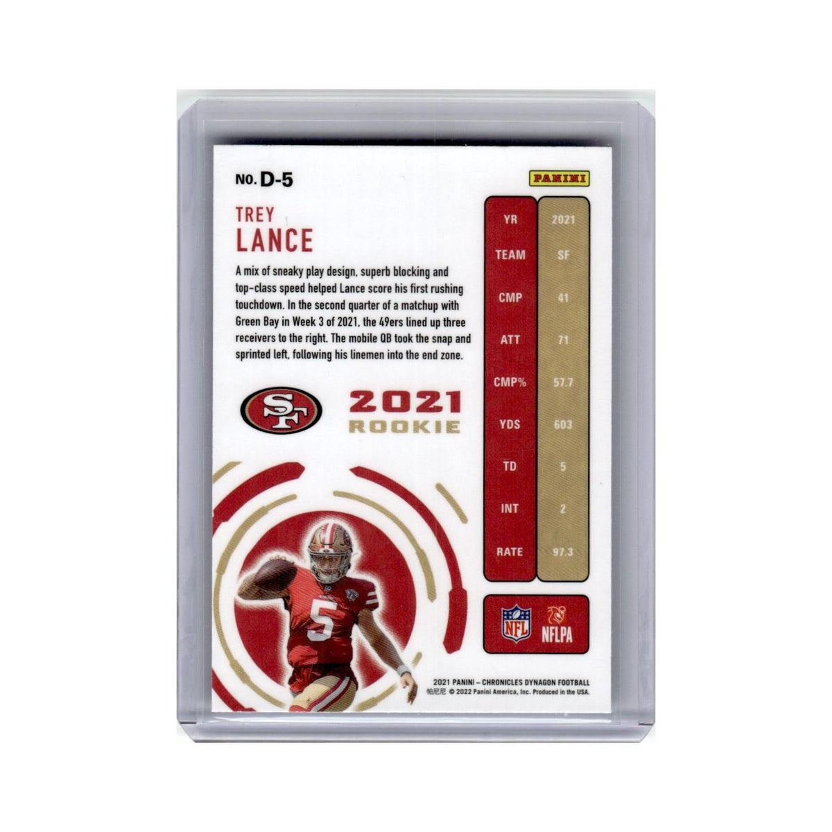 Trey Lance Rookie 2021 Panini Chronicles Dynagon #D-5 San Francisco 49ers NM