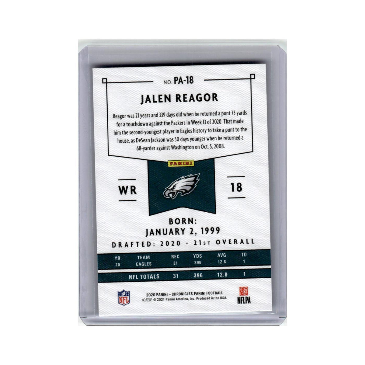 Jalen Reagor Rookie 2020 Panini Chronicles #PA-18 Philadelphia Eagles NM