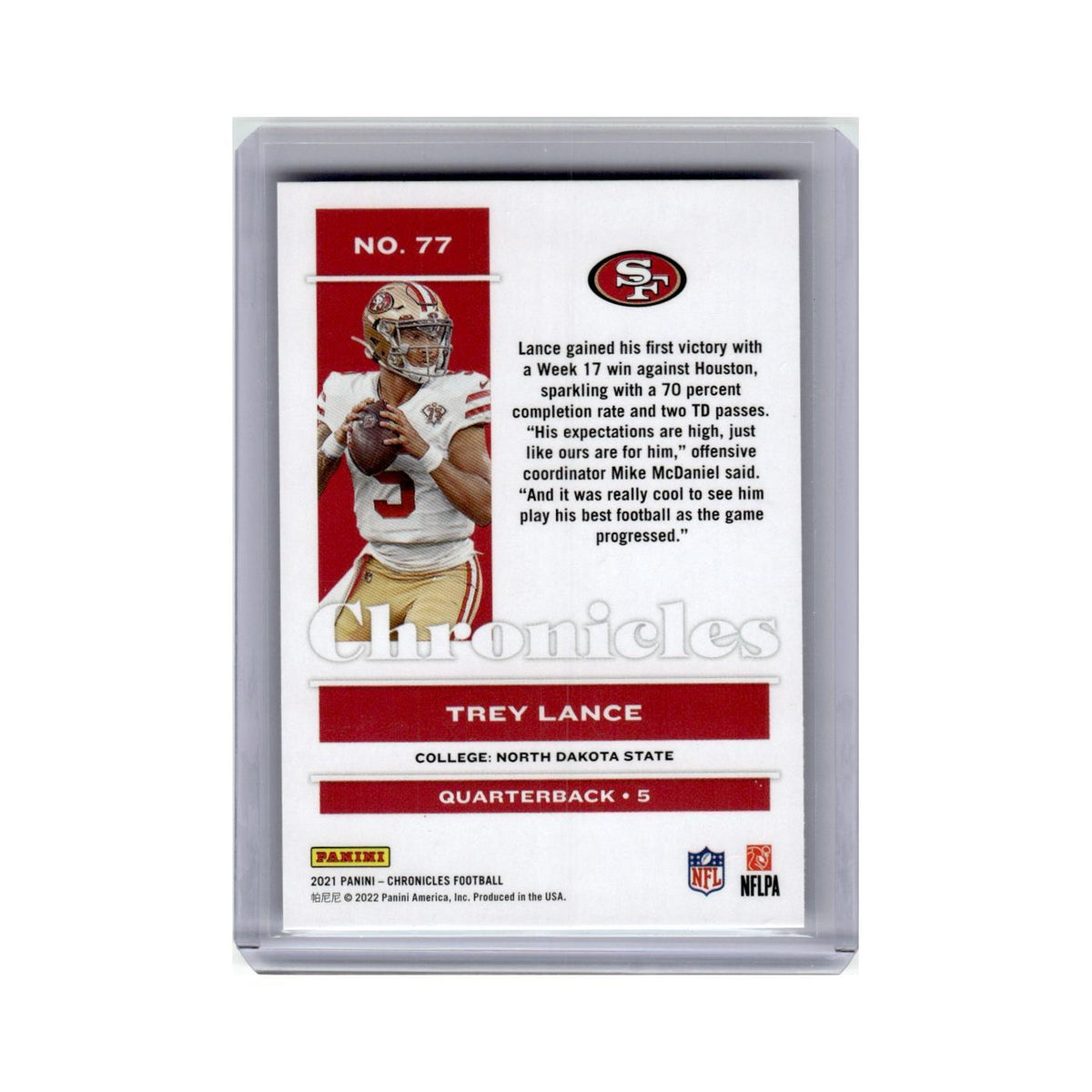 Trey Lance Rookie 2021 Panini Chronicles #77 San Francisco 49ers NM
