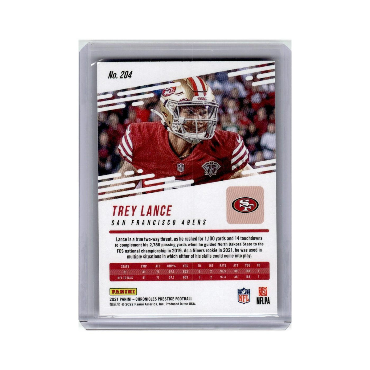Trey Lance Rookie 2021 Panini Chronicles Prestige #204 San Francisco 49ers NM