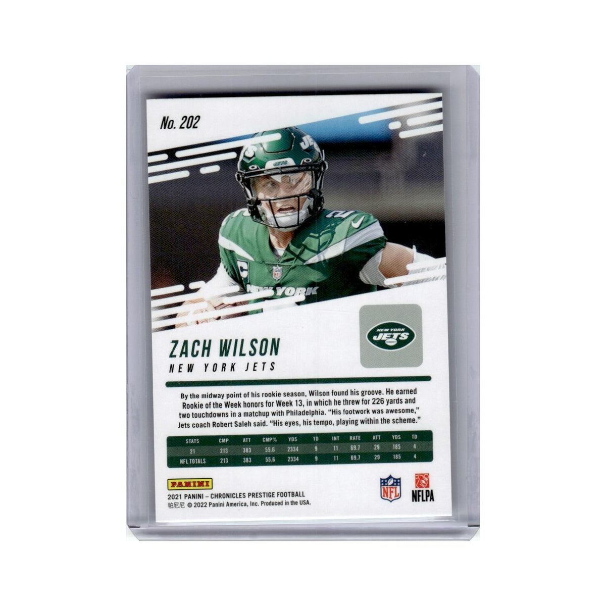 Zach Wilson Rookie 2021 Panini Chronicles Prestige #202 New York Jets NM