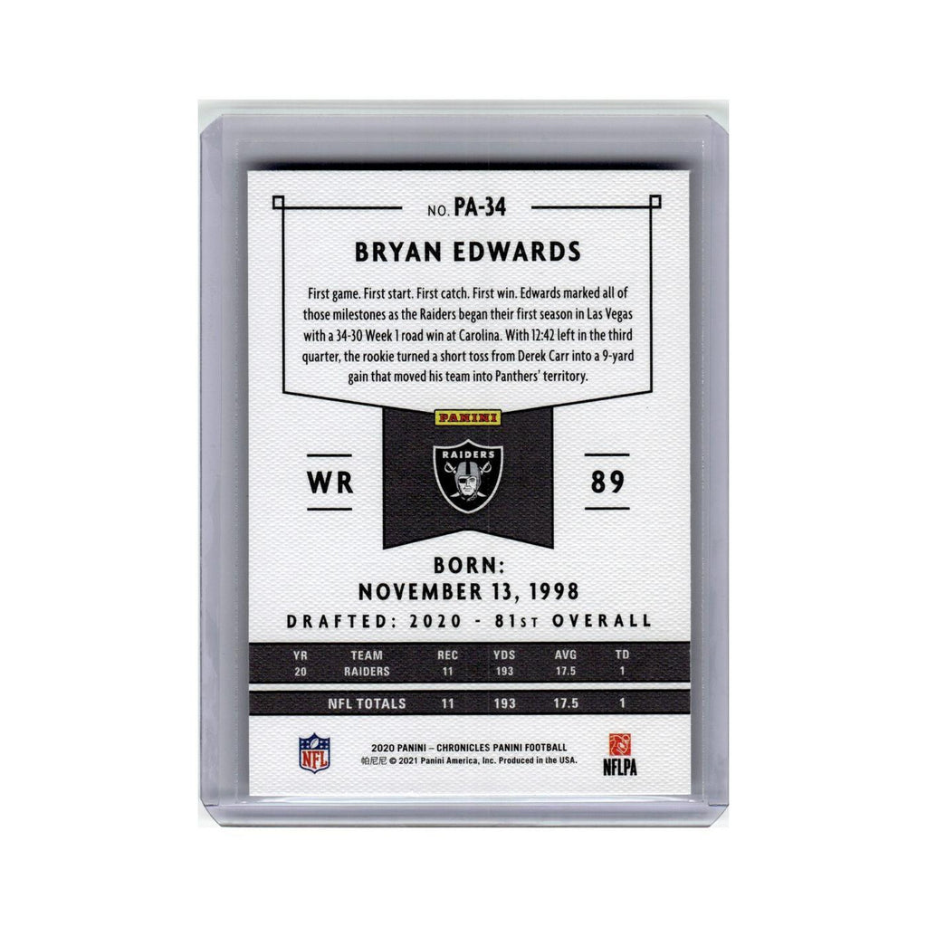 Bryan Edwards Rookie 2020 Panini Chronicles #PA-34 Las Vegas Raiders NM