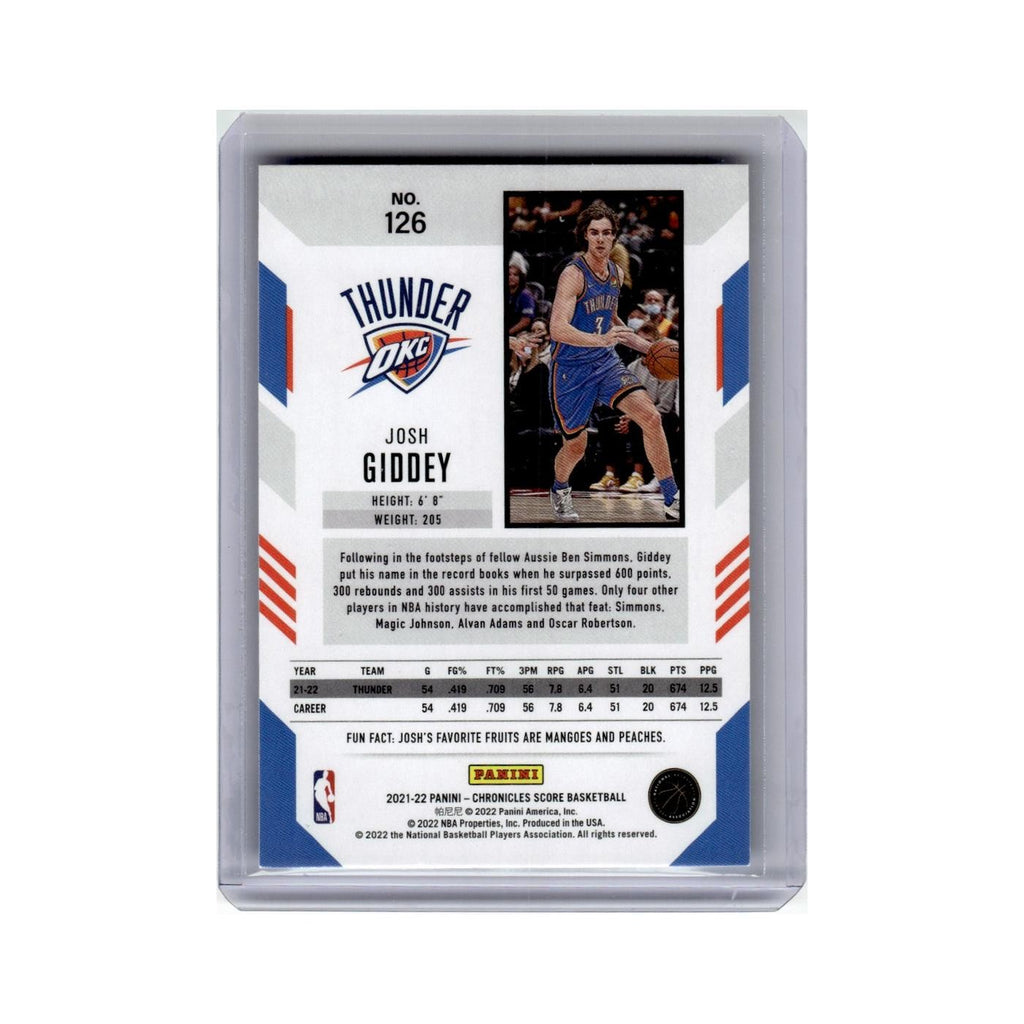 Josh Giddey Rookie 2021 Score #126 Oklahoma City Thunder Basketball Card NM