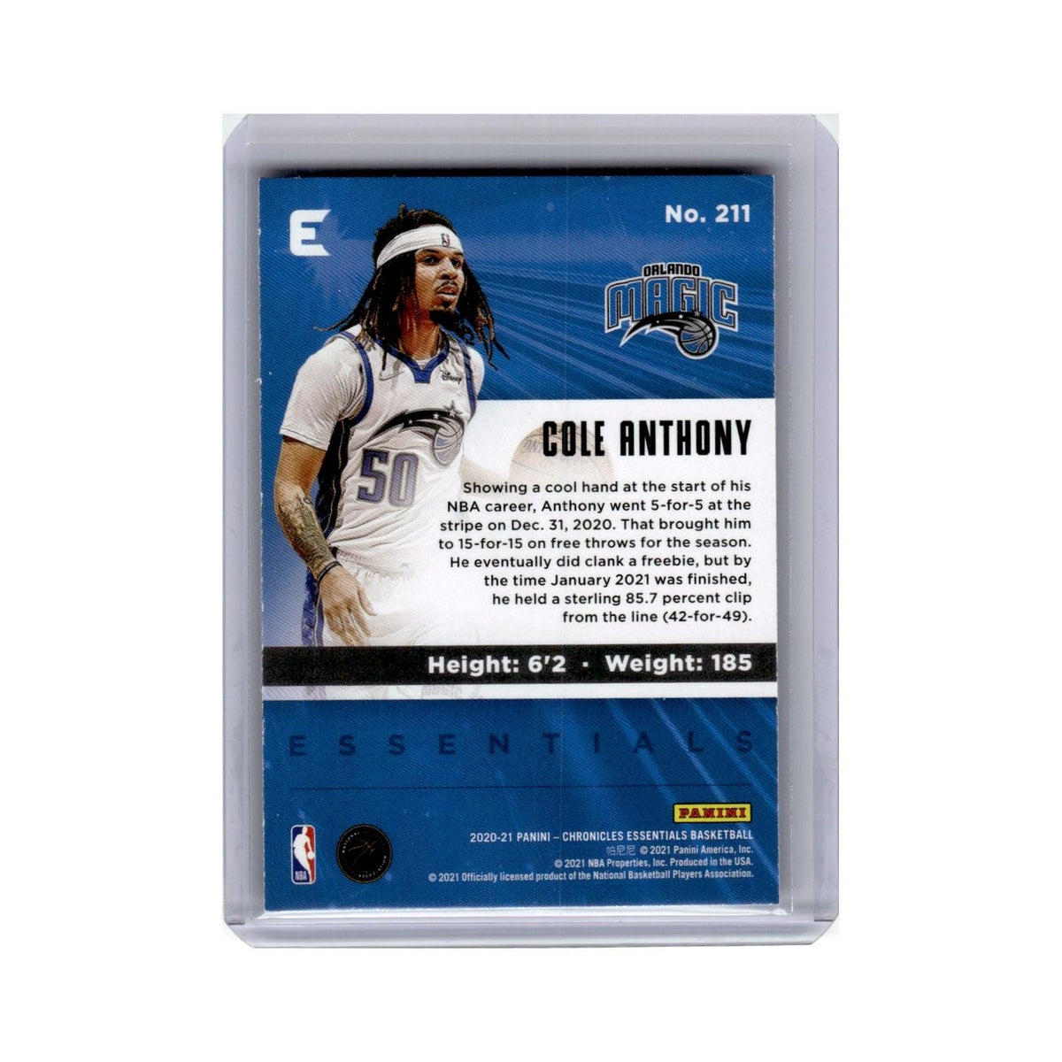 Cole Anthony Rookie 2020 Panini Chronicles Essentials Pink #211 Orlando Magic NM