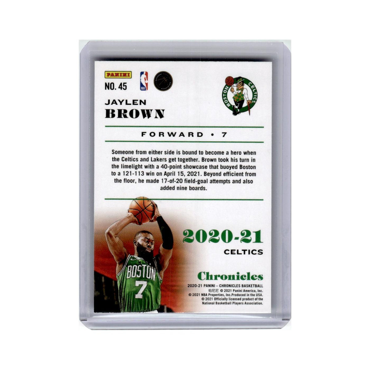 Jaylen Brown 2020 Panini Chronicles #45 Boston Celtics Basketball Card NM