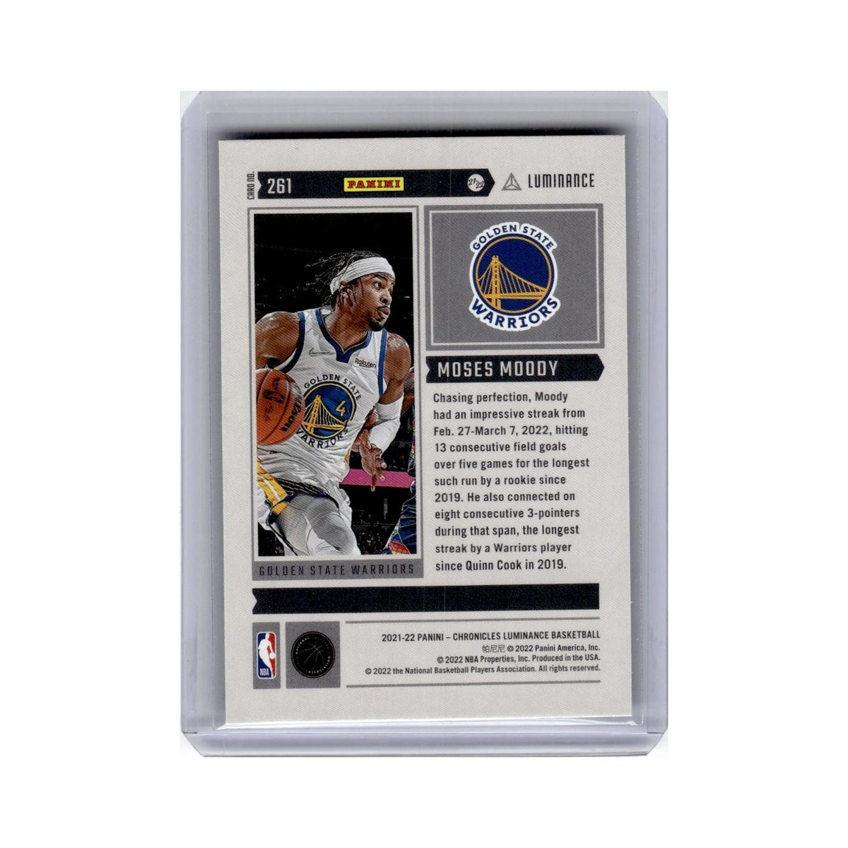 Moses Moody Rookie 2021 Panini Chronicles Luminance #261 NM