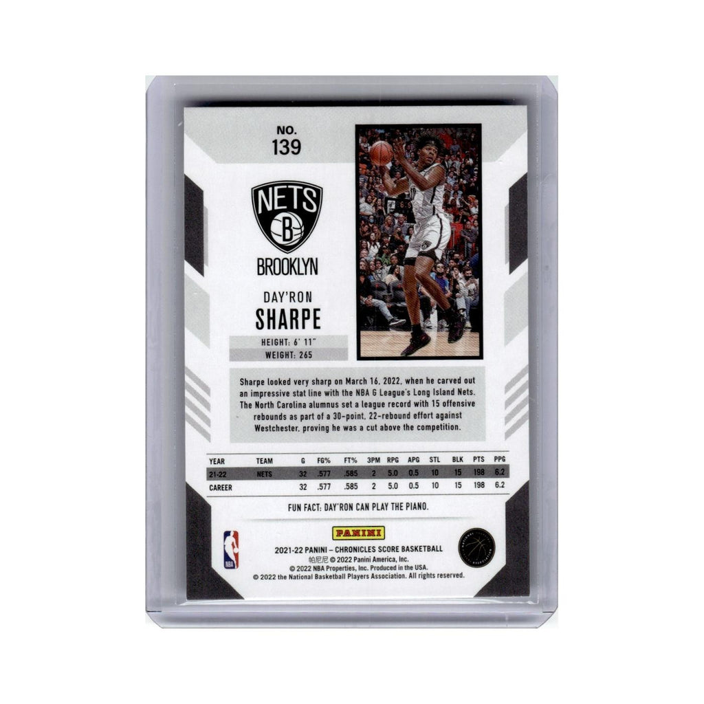 Day'Ron Sharpe Rookie 2021 Score #139 Brooklyn Nets Basketball Card NM