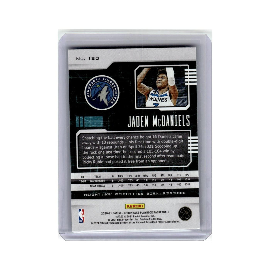 Jaden McDaniels Rookie 2020 Panini Chronicles Playbook #180 Timberwolves NM