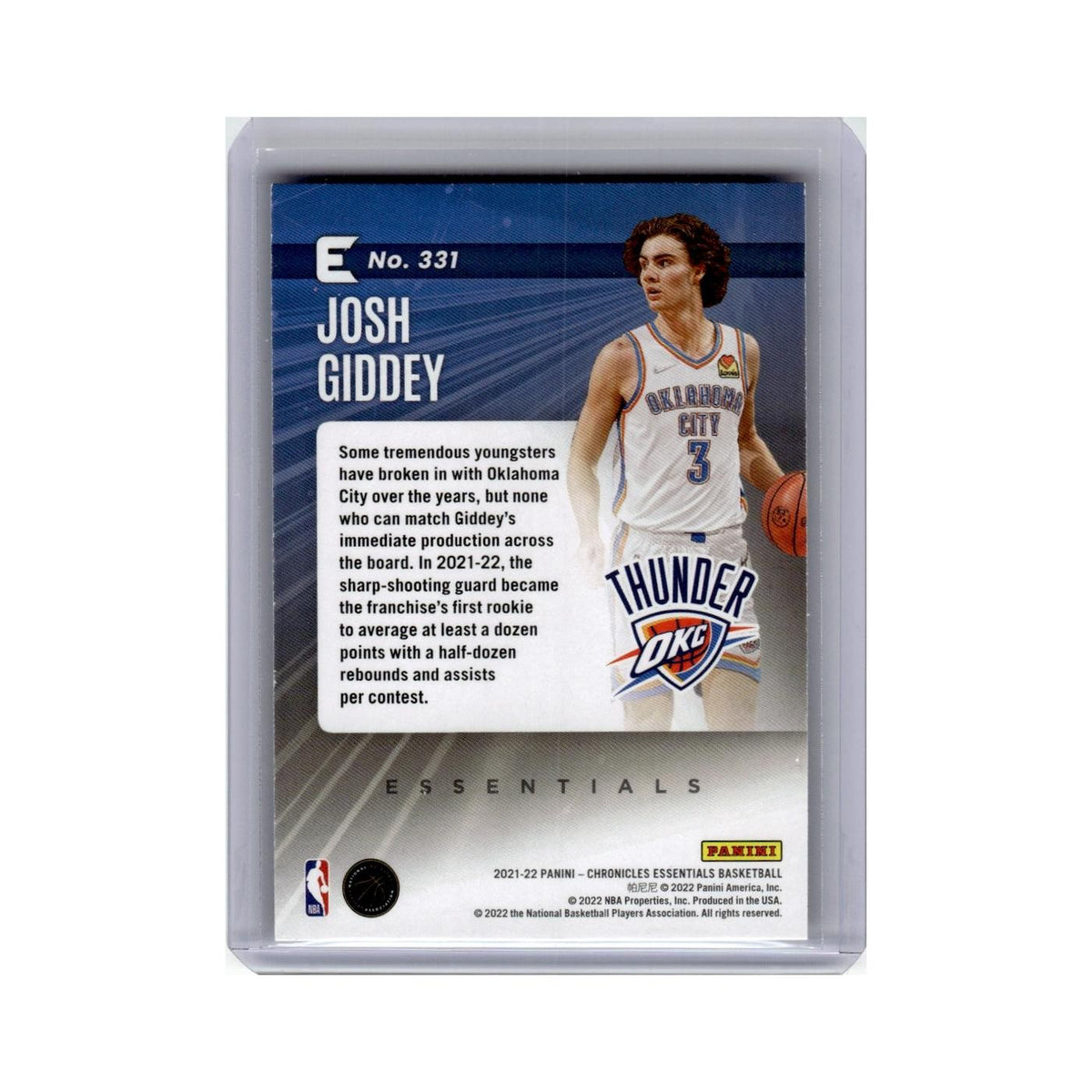 Josh Giddey Rookie 2021 Panini Chronicles Essentials #331 Thunder NM