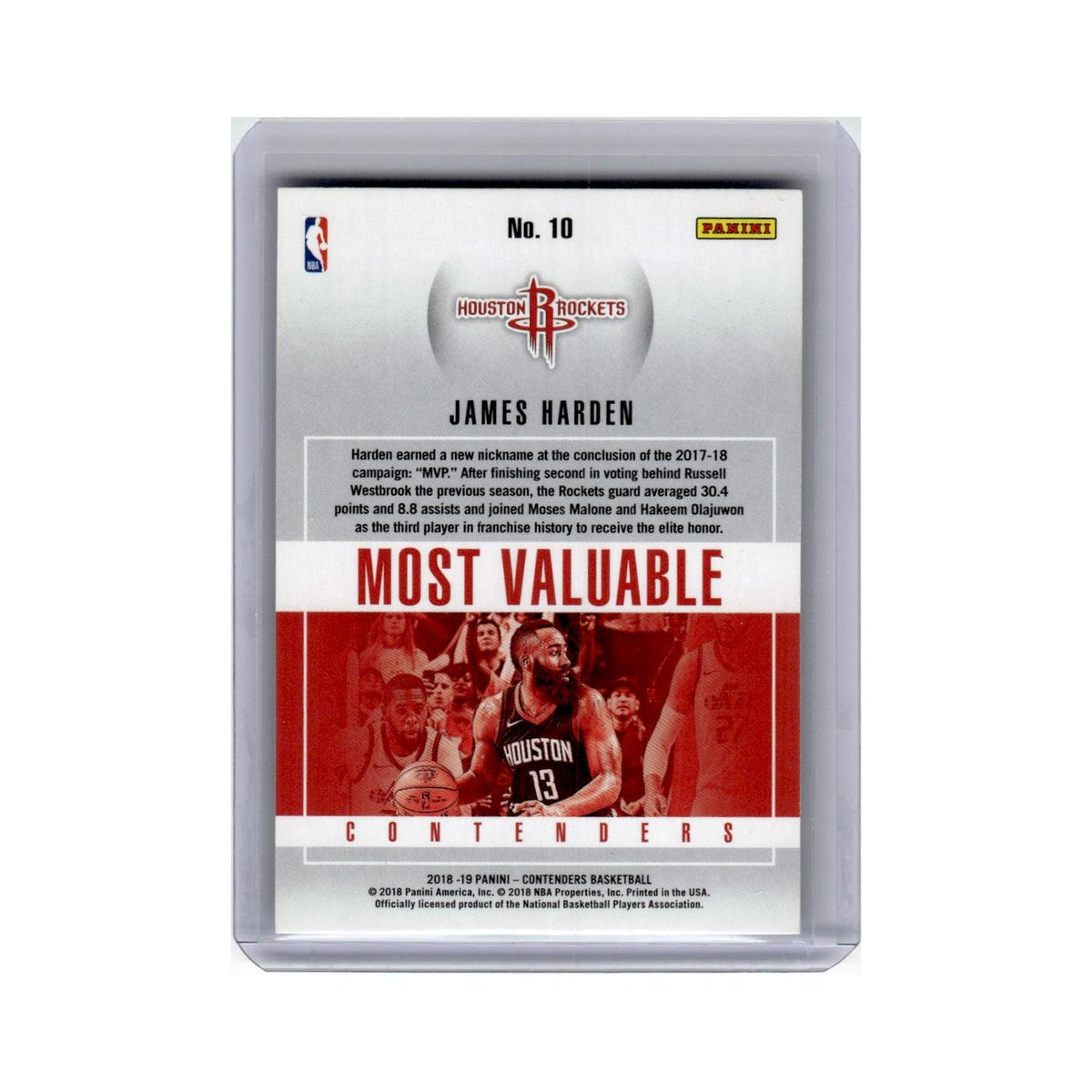 James Harden 2018 Panini Contenders Most Valuable #10 Houston Rockets NM