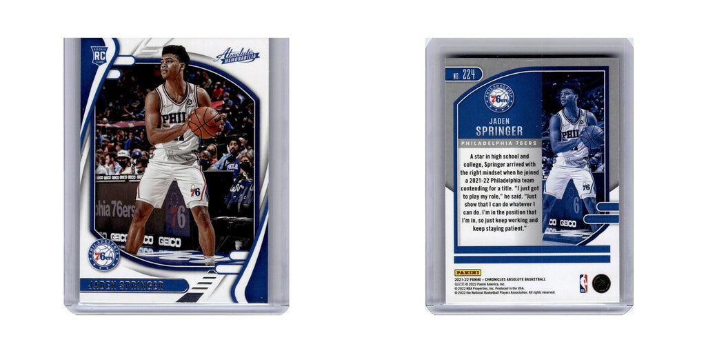 Jaden Springer Rookie 2021 Panini Chronicles Absolute #224 Philadelphia 76ers NM