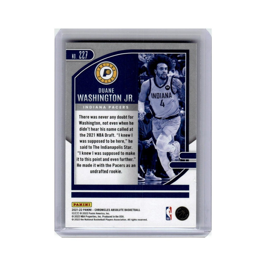 Duane Washington Jr. Rookie 2021 Panini Chronicles Absolute #227 Pacers NM