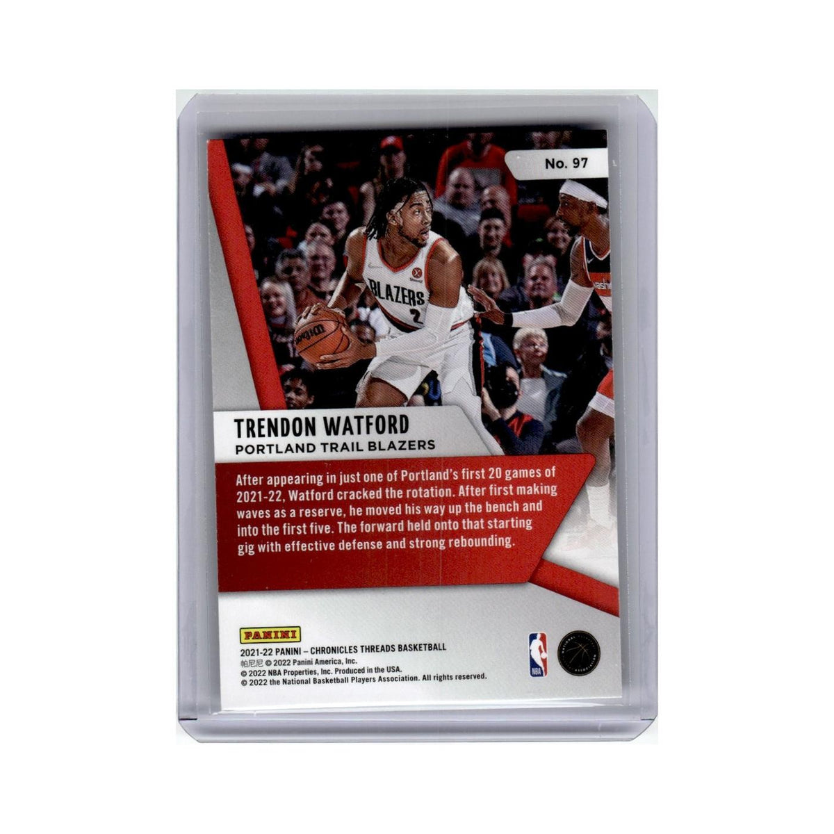 Trendon Watford Rookie 2021 Panini Chronicles Threads #97 Blazers NM