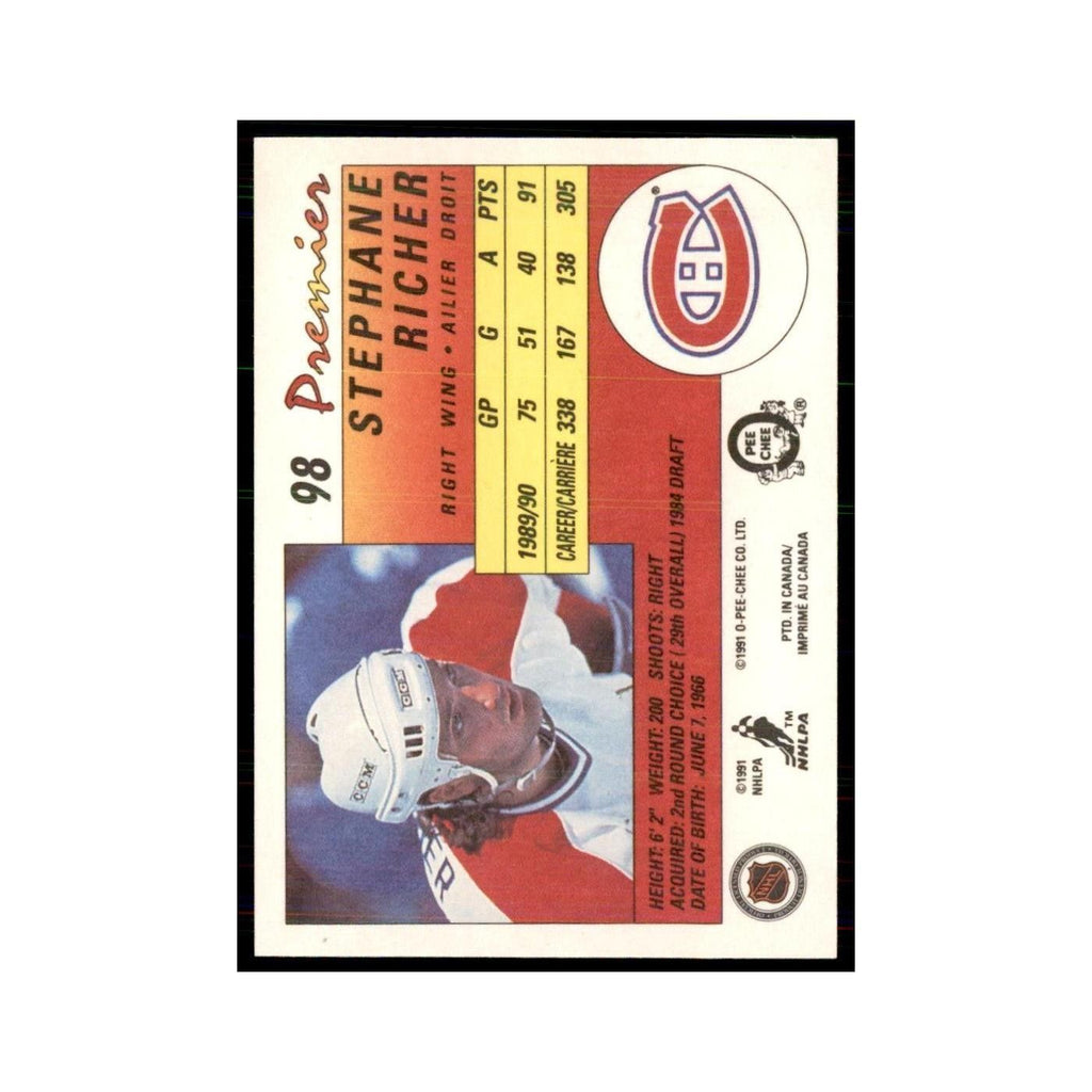 1990-91  O-Pee-Chee Premier Stephane Richer Montreal Canadiens #98
