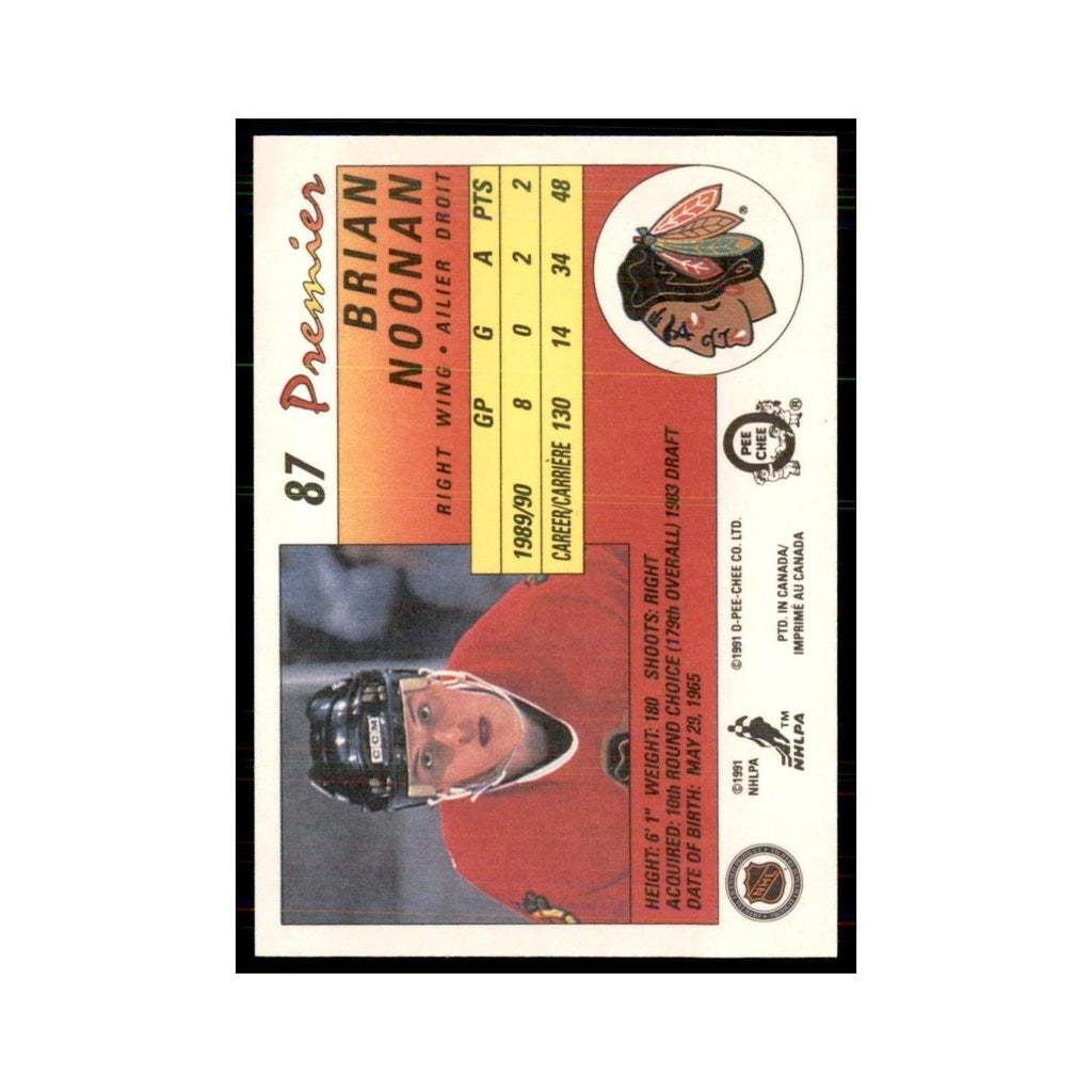 1990-91  O-Pee-Chee Premier Brian Noonan Chicago Blackhawks #87