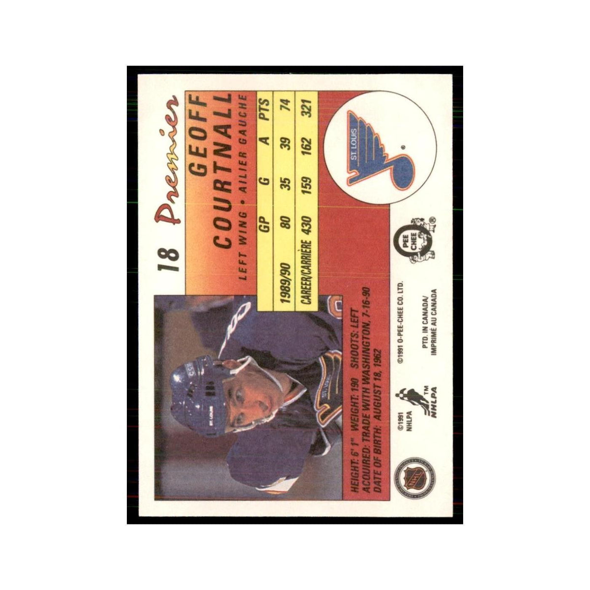 1990-91  O-Pee-Chee Premier Geoff Courtnall St. Louis Blues #18