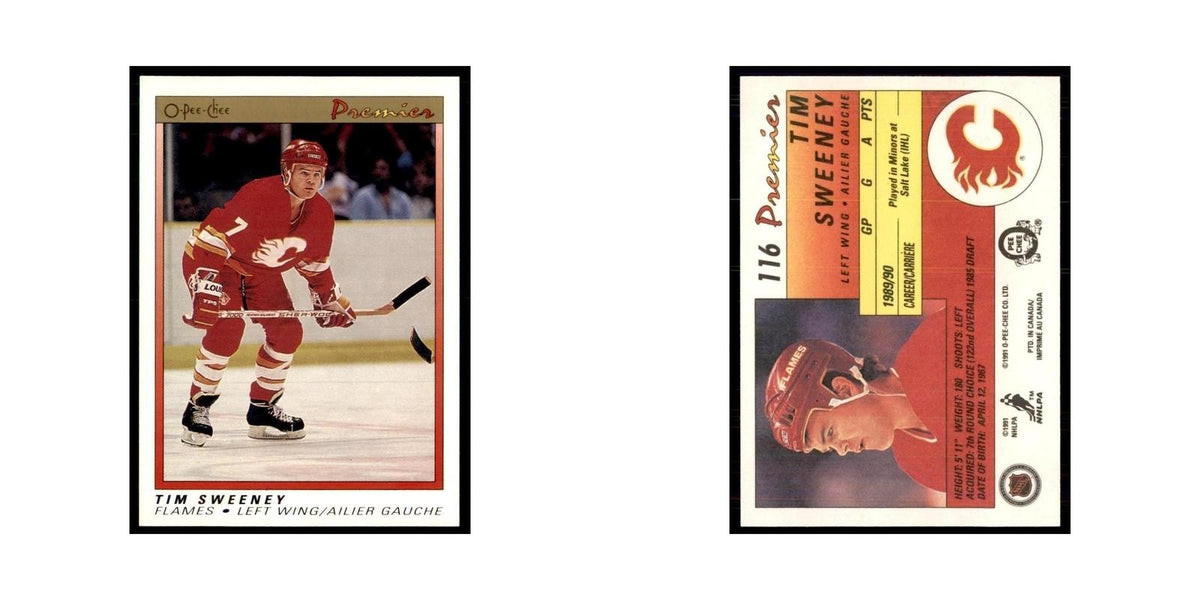 1990-91  O-Pee-Chee Premier Tim Sweeney RC Calgary Flames #116