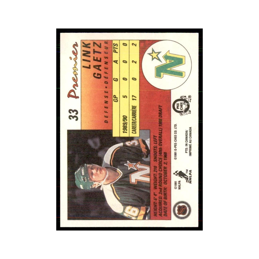 1990-91  O-Pee-Chee Premier Link Gaetz RC Minnesota North Stars #33