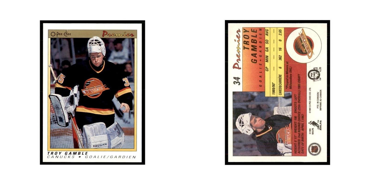 1990-91  O-Pee-Chee Premier Troy Gamble RC Vancouver Canucks #34