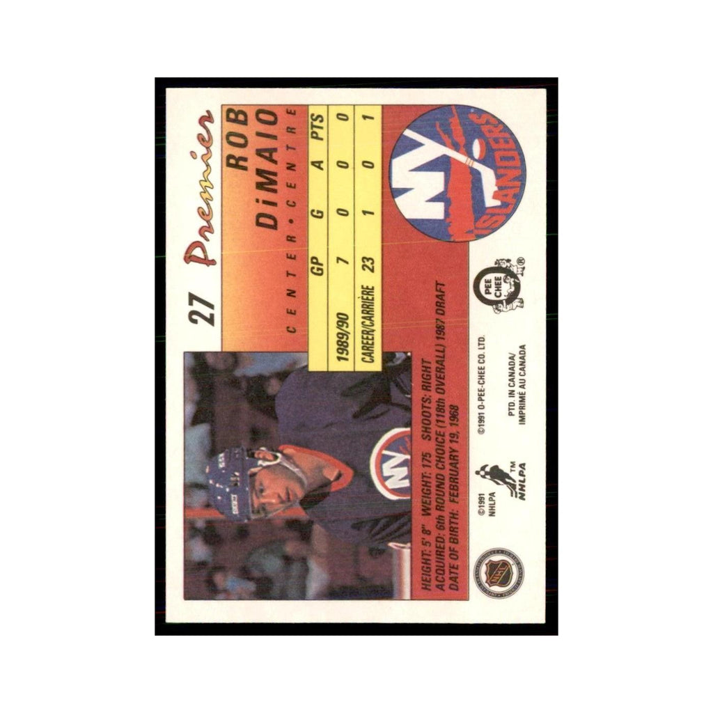 1990-91  O-Pee-Chee Premier Rob DiMaio RC New York Islanders #27