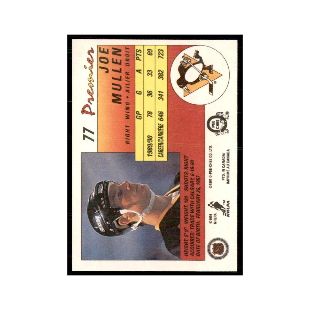 1990-91  O-Pee-Chee Premier Joe Mullen Pittsburgh Penguins #77