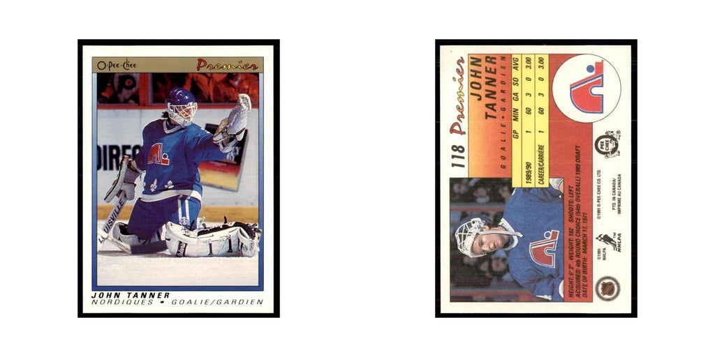 1990-91  O-Pee-Chee Premier John Tanner RC Quebec Nordiques #118