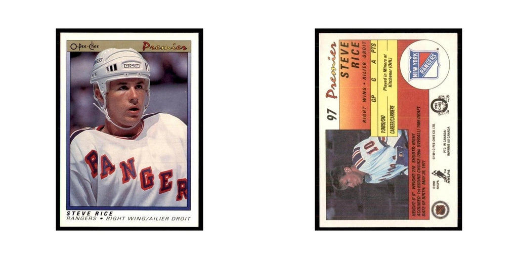 1990-91  O-Pee-Chee Premier Steven Rice RC New York Rangers #97
