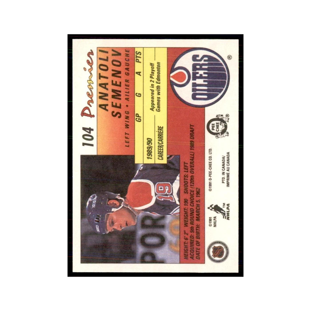 1990-91  O-Pee-Chee Premier Anatoli Semenov RC Edmonton Oilers #104