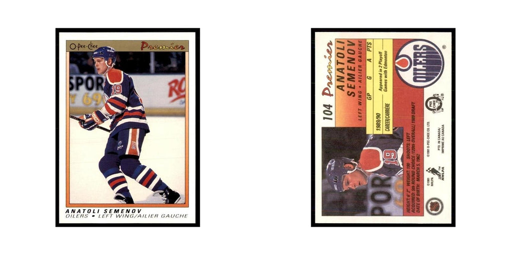 1990-91  O-Pee-Chee Premier Anatoli Semenov RC Edmonton Oilers #104