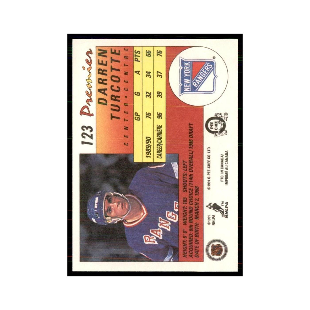 1990-91  O-Pee-Chee Premier Darren Turcotte RC New York Rangers #123