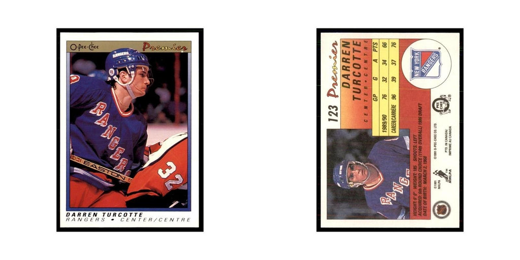 1990-91  O-Pee-Chee Premier Darren Turcotte RC New York Rangers #123