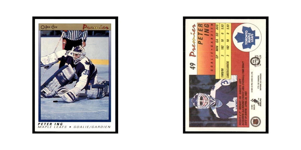 1990-91  O-Pee-Chee Premier Peter Ing RC Toronto Maple Leafs #49
