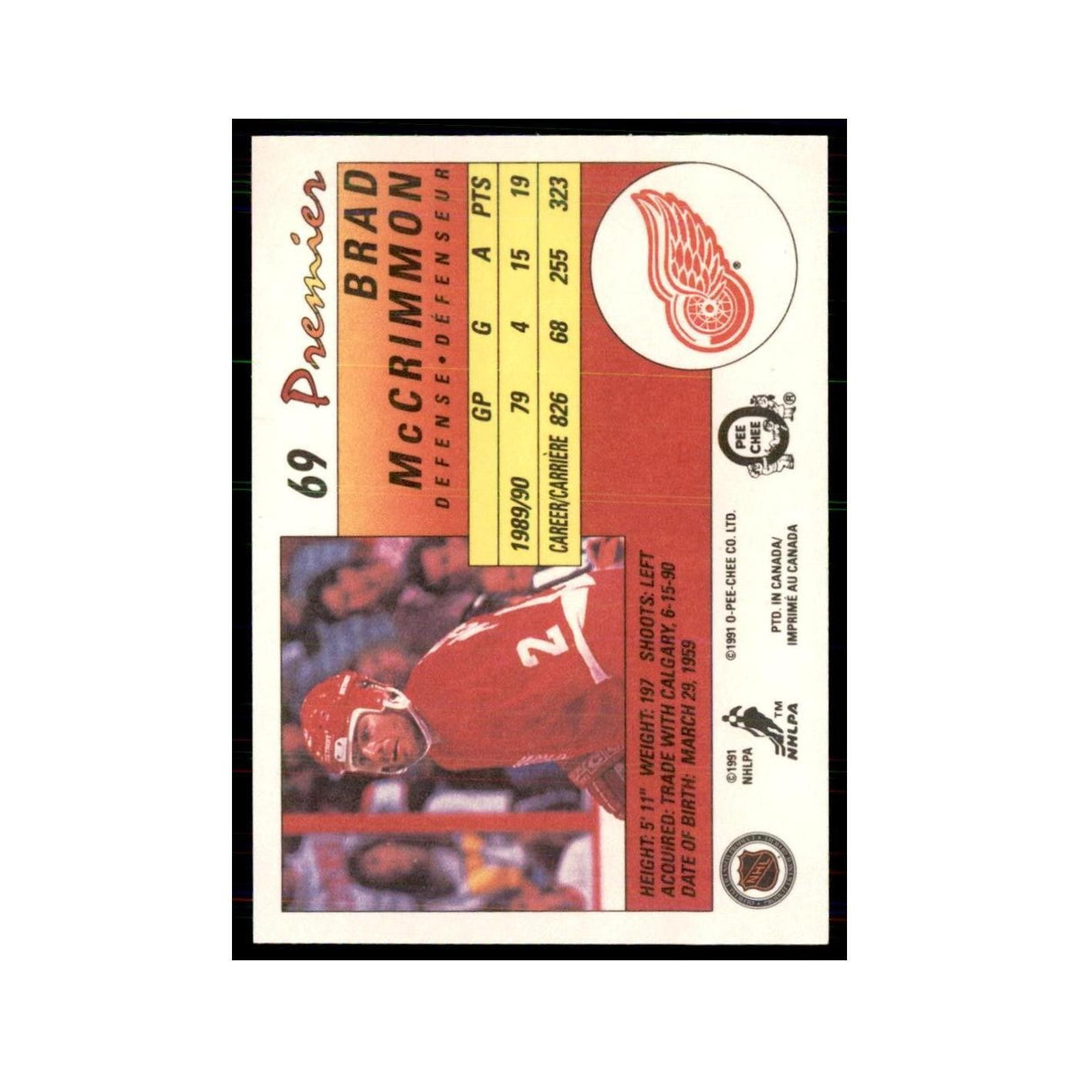 1990-91  O-Pee-Chee Premier Brad McCrimmon Detroit Red Wings #69