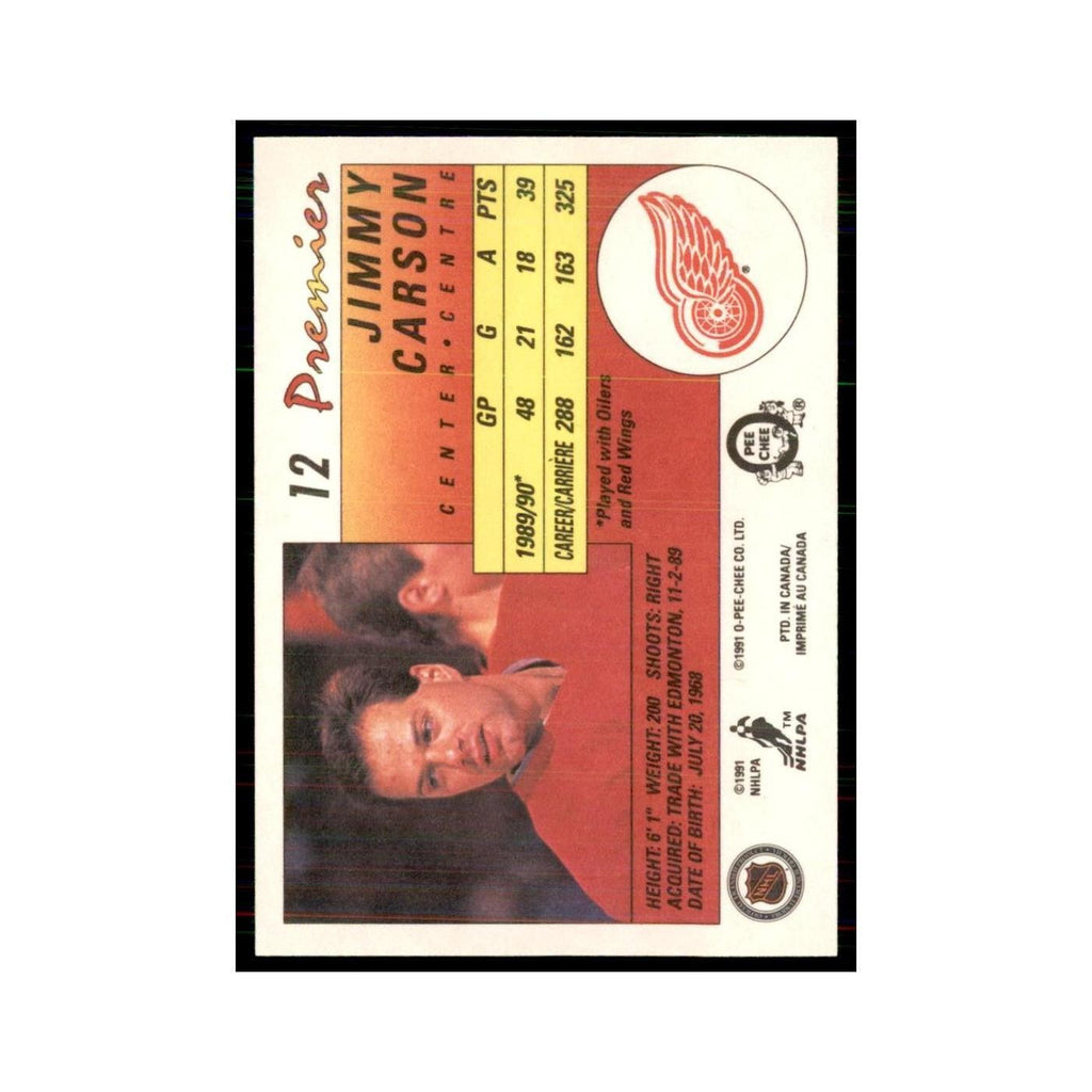 1990-91  O-Pee-Chee Premier Jimmy Carson Detroit Red Wings #12