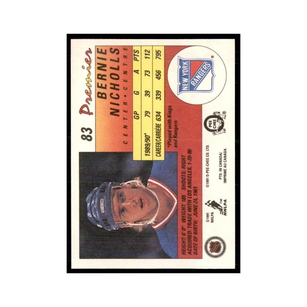 1990-91  O-Pee-Chee Premier Bernie Nicholls New York Rangers #83