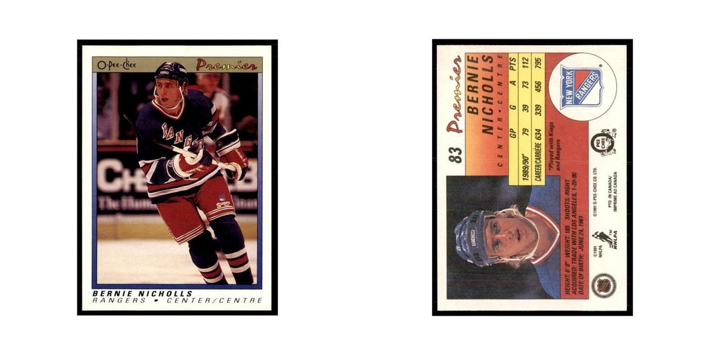 1990-91  O-Pee-Chee Premier Bernie Nicholls New York Rangers #83
